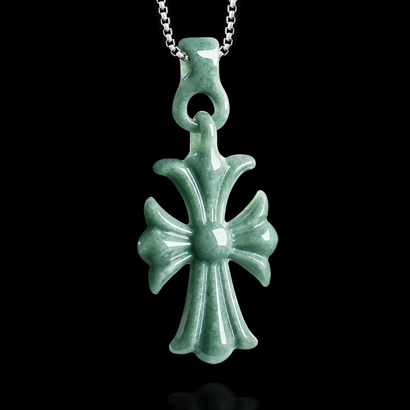 Jewelry & Watches Company - Natural Burmese Jadeite Cross Pendant Necklace
