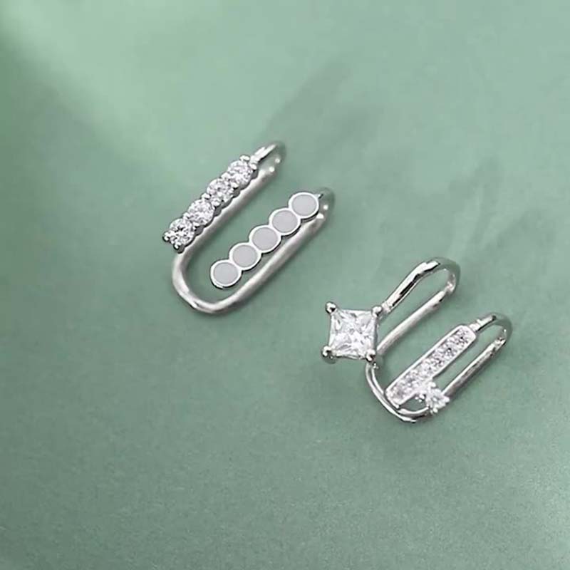 Ear Cuff No Piercing - 925 Sterling Silver Asymmetrical Cubic Zircon