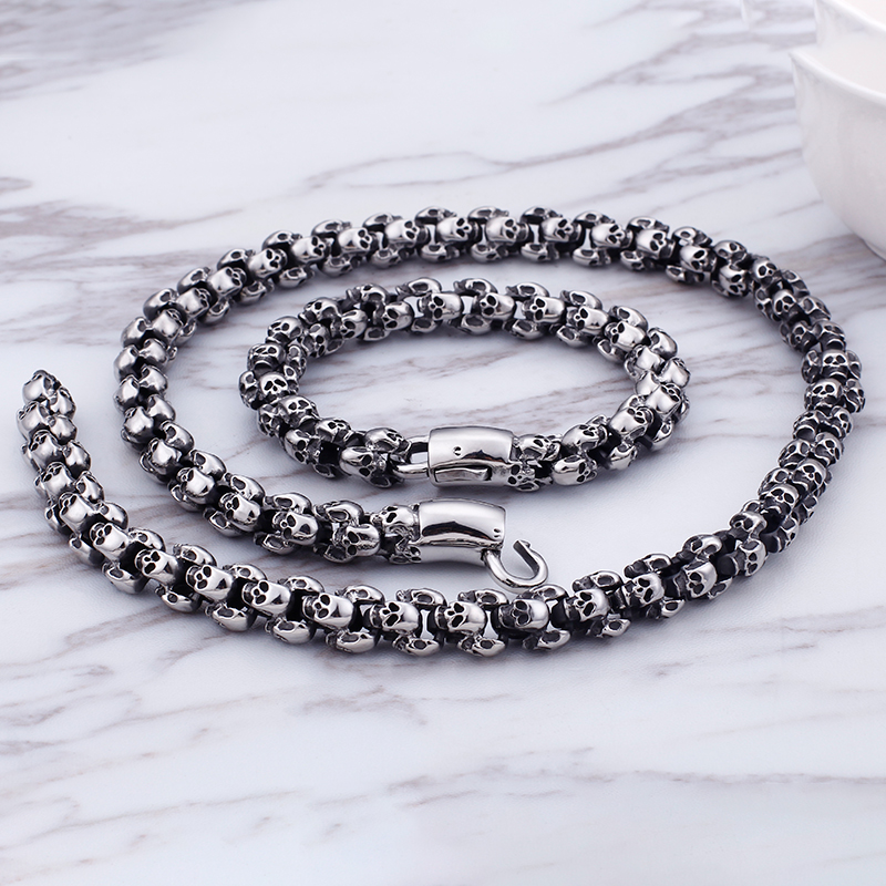 Gothic Skull Ring - Kalen Punk Long Matte Skull Necklace