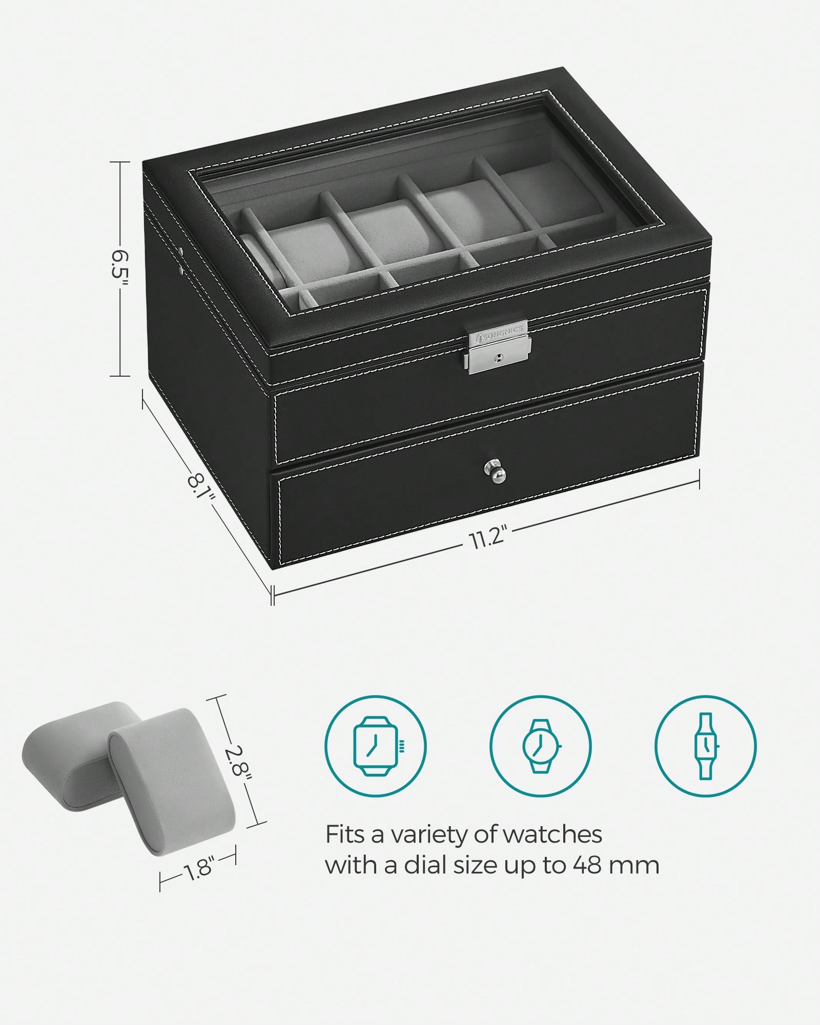 20-Slot Watch Box with Glass L - огляд і ціна Watches Jewelry Holder