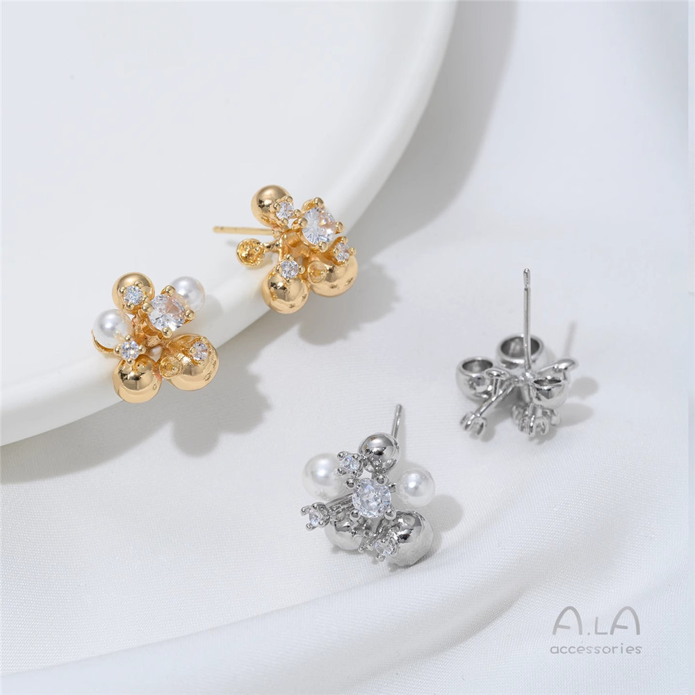 14K Gold-plated, Zirconium-inl - огляд і ціна Pearl Stud Earrings