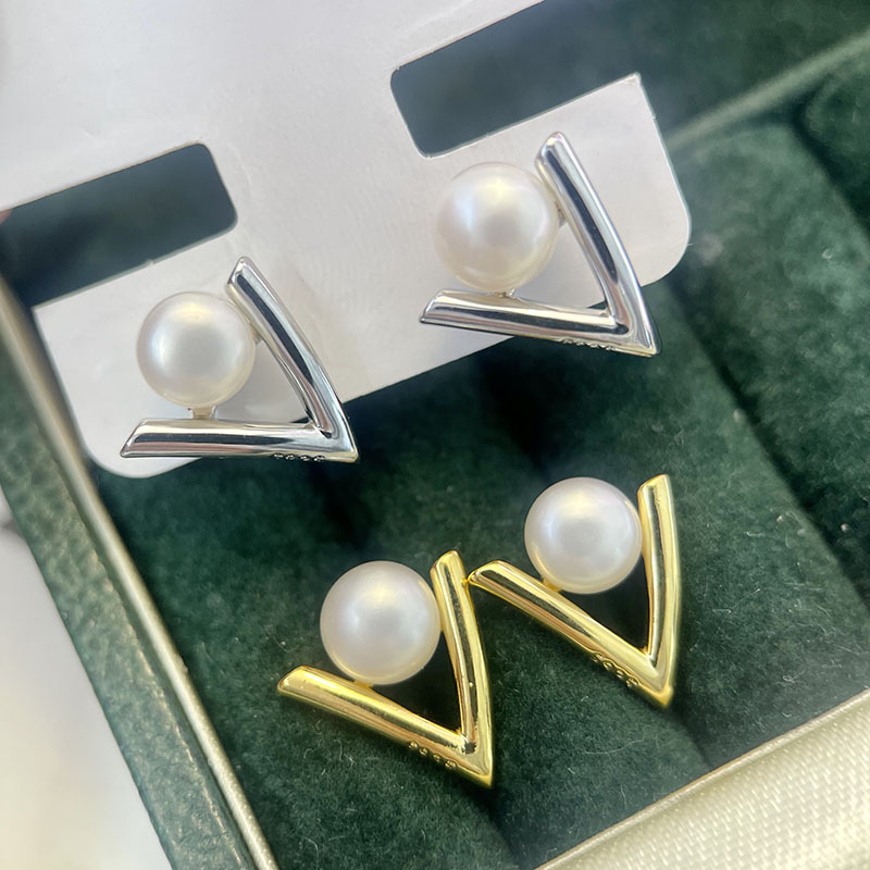 E009 Gold Plated Copper S925 S - огляд і ціна Pearl Stud Earrings