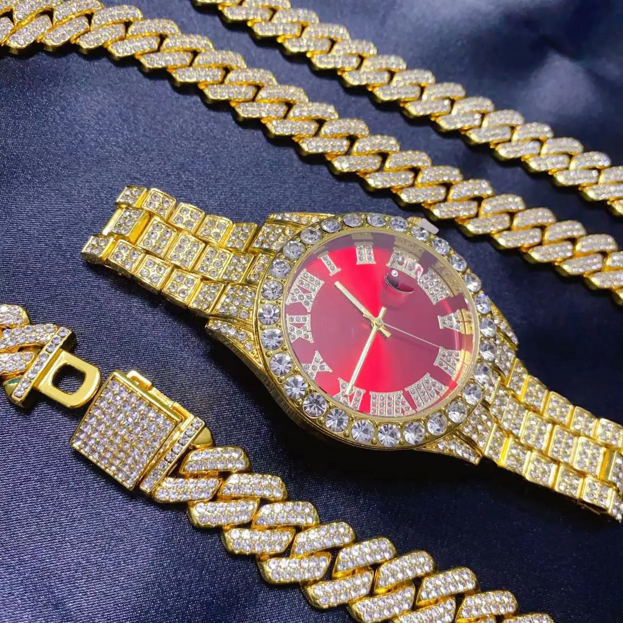 3PCS Hip Hop Calendar Luxury W - огляд і ціна Icebox Jewelry Watches