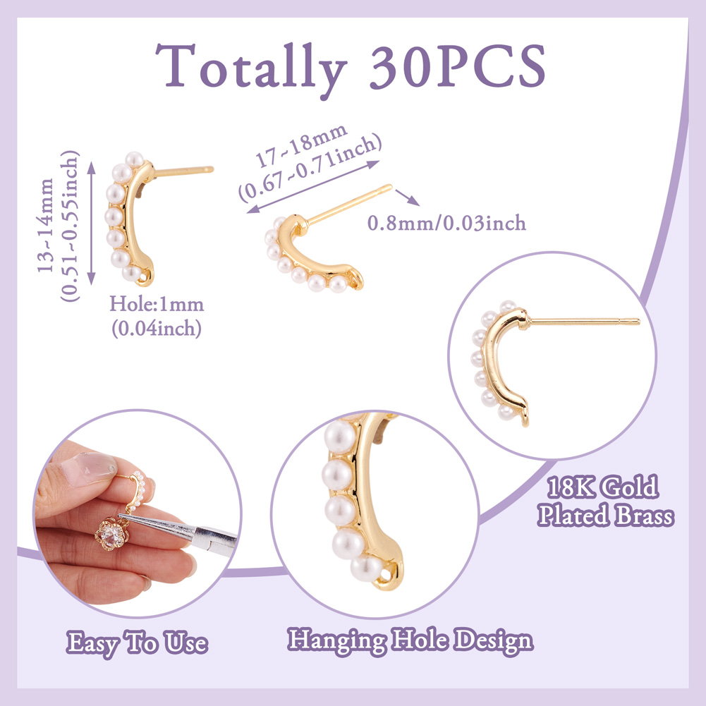 30pcs Brass Stud Earring Findi - огляд і ціна Pearl Stud Earrings